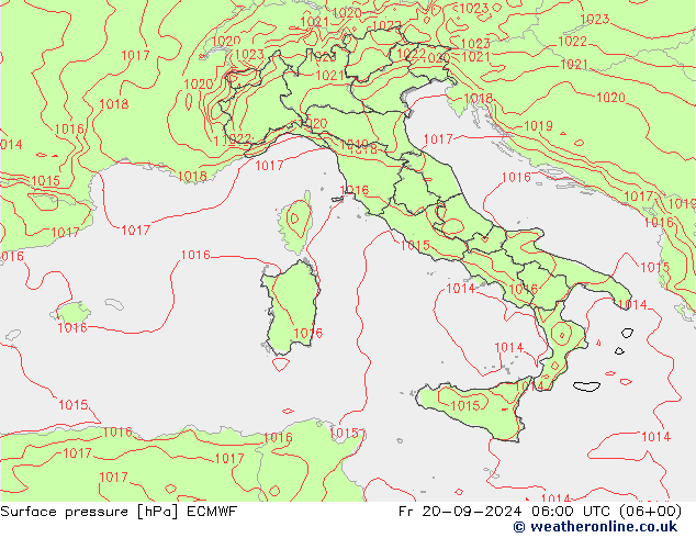 Presión superficial ECMWF vie 20.09.2024 06 UTC