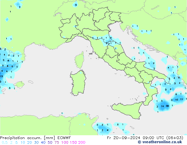 Precipitation accum. ECMWF Fr 20.09.2024 09 UTC