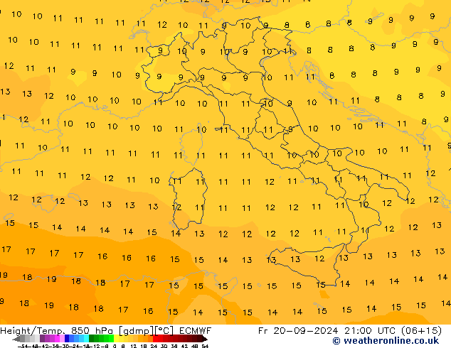 Height/Temp. 850 hPa ECMWF Sex 20.09.2024 21 UTC