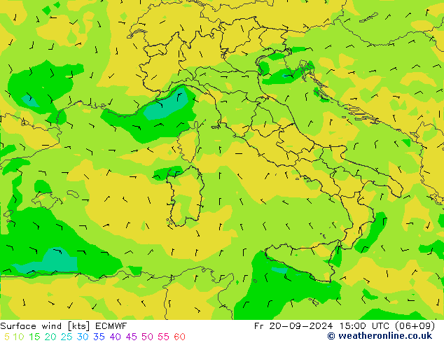 ветер 10 m ECMWF пт 20.09.2024 15 UTC