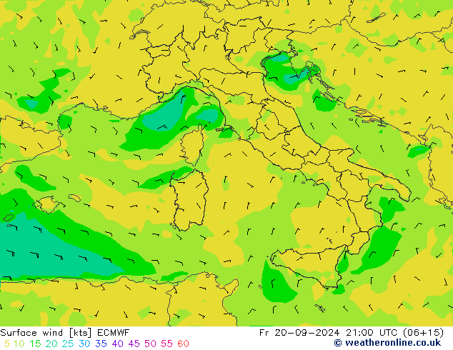 Vento 10 m ECMWF Sex 20.09.2024 21 UTC