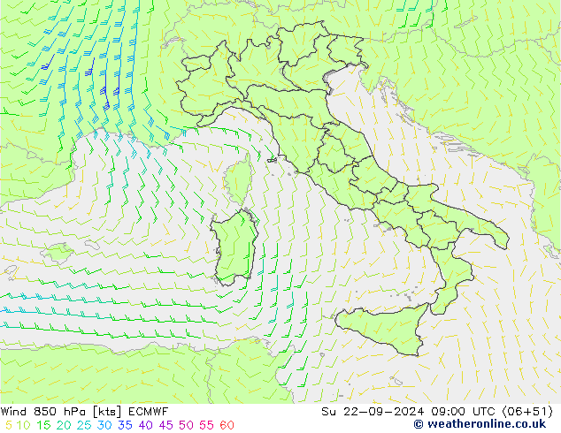 Wind 850 hPa ECMWF zo 22.09.2024 09 UTC