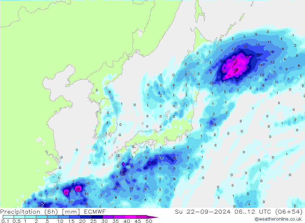 Prec 6h/Wind 10m/950 ECMWF Ne 22.09.2024 12 UTC