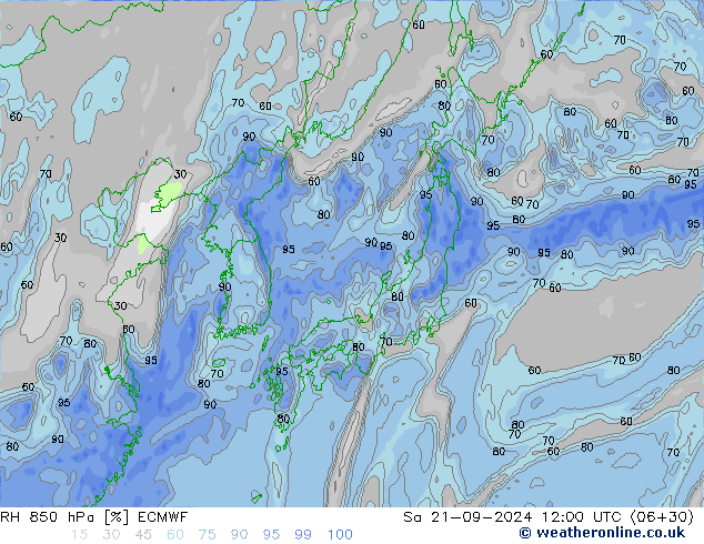 RH 850 hPa ECMWF Sáb 21.09.2024 12 UTC