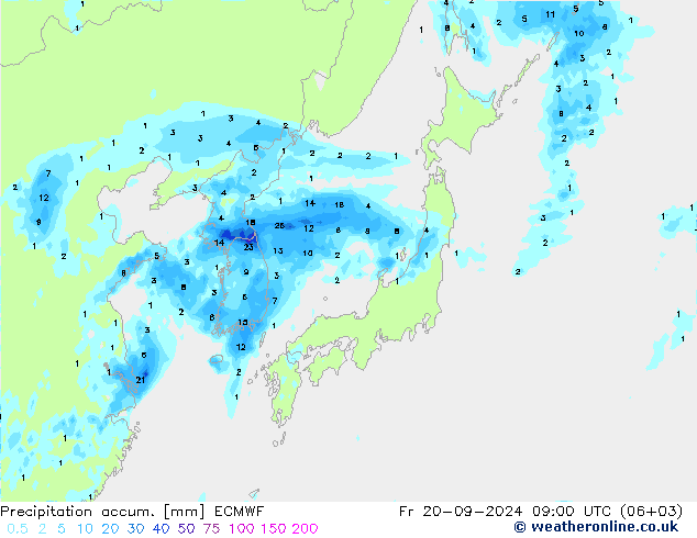 Precipitation accum. ECMWF Fr 20.09.2024 09 UTC