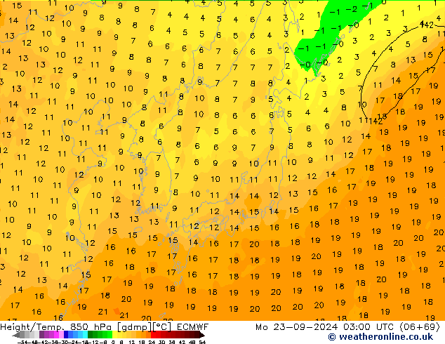 Height/Temp. 850 hPa ECMWF Seg 23.09.2024 03 UTC