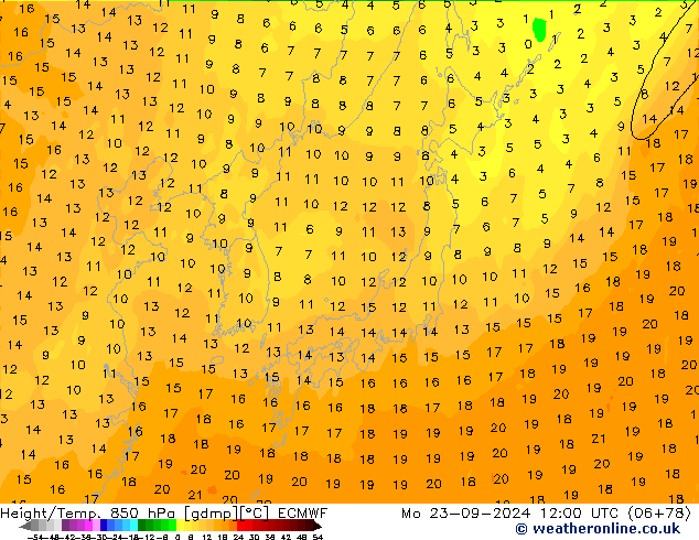 Z500/Rain (+SLP)/Z850 ECMWF pon. 23.09.2024 12 UTC