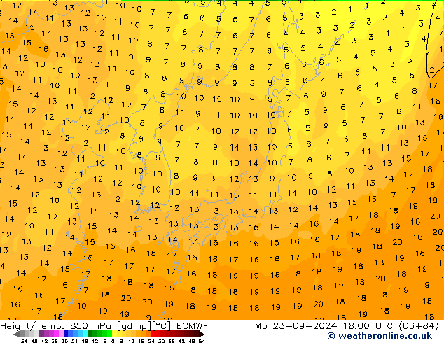 Height/Temp. 850 гПа ECMWF пн 23.09.2024 18 UTC