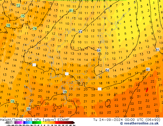 Height/Temp. 925 hPa ECMWF  24.09.2024 00 UTC