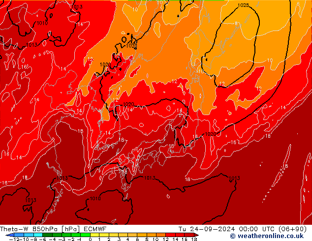 Theta-W 850hPa ECMWF mar 24.09.2024 00 UTC