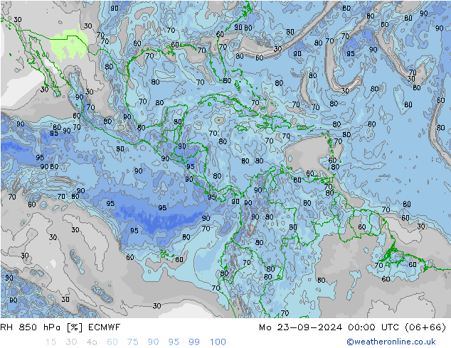 RH 850 hPa ECMWF Mo 23.09.2024 00 UTC