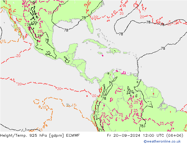 Height/Temp. 925 hPa ECMWF ven 20.09.2024 12 UTC