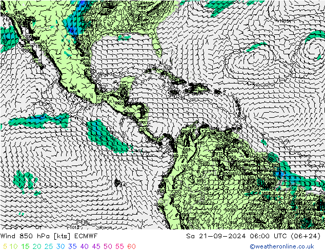 wiatr 850 hPa ECMWF so. 21.09.2024 06 UTC