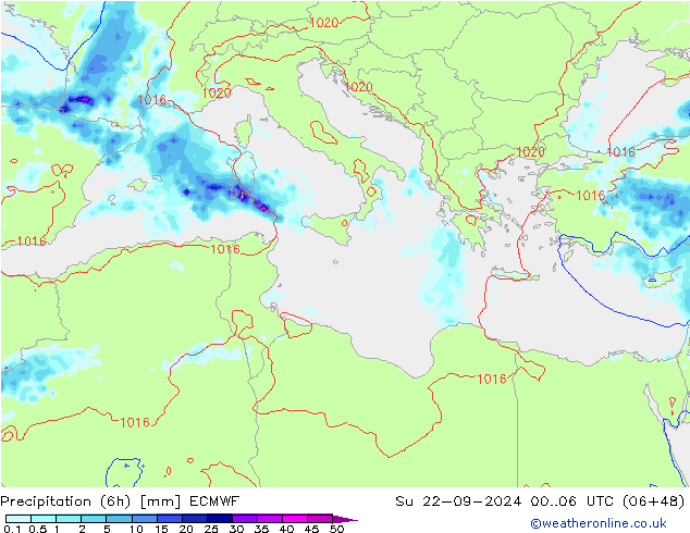 Z500/Rain (+SLP)/Z850 ECMWF  22.09.2024 06 UTC