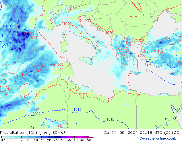 Precipitation (12h) ECMWF So 21.09.2024 18 UTC