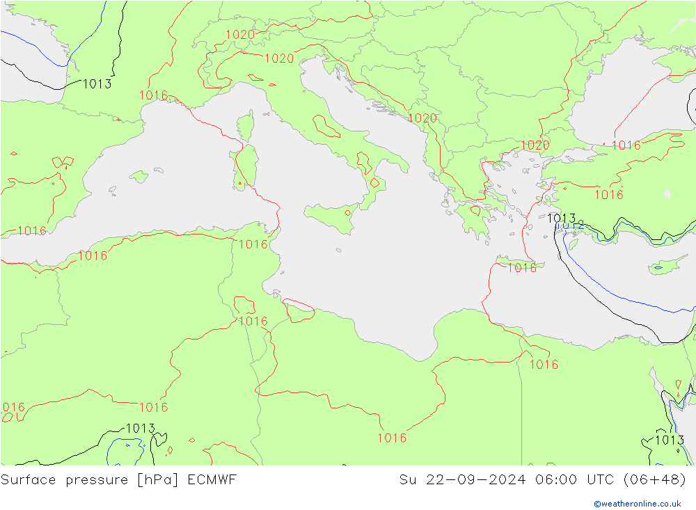 приземное давление ECMWF Вс 22.09.2024 06 UTC