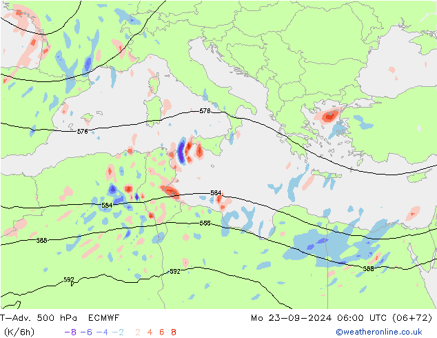 T-Adv. 500 hPa ECMWF Mo 23.09.2024 06 UTC