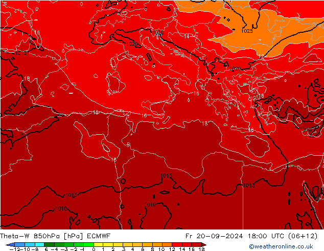 Theta-W 850hPa ECMWF Sex 20.09.2024 18 UTC