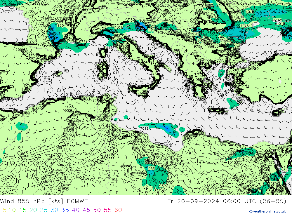 Viento 850 hPa ECMWF vie 20.09.2024 06 UTC