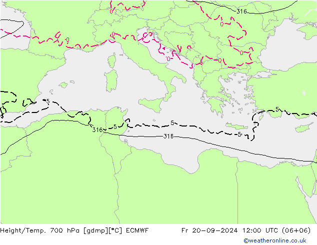 Yükseklik/Sıc. 700 hPa ECMWF Cu 20.09.2024 12 UTC