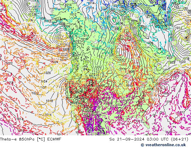 Theta-e 850hPa ECMWF Sa 21.09.2024 03 UTC