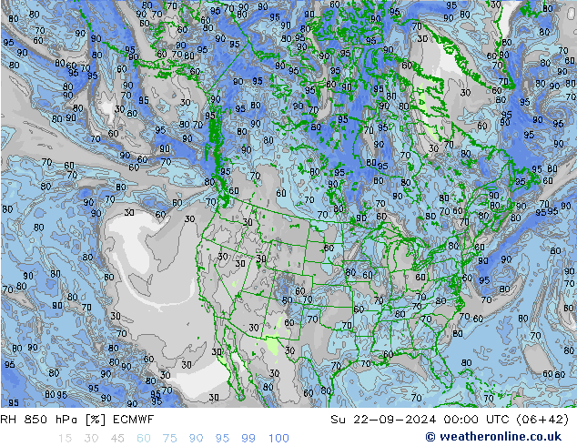 RH 850 hPa ECMWF 星期日 22.09.2024 00 UTC