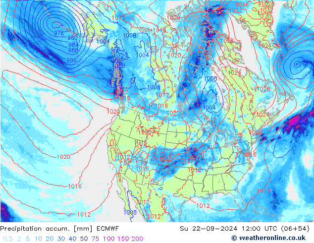 Precipitation accum. ECMWF nie. 22.09.2024 12 UTC