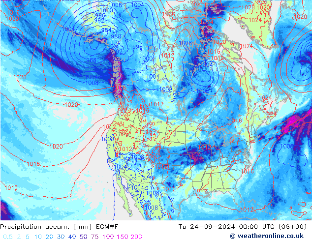 Totale neerslag ECMWF di 24.09.2024 00 UTC