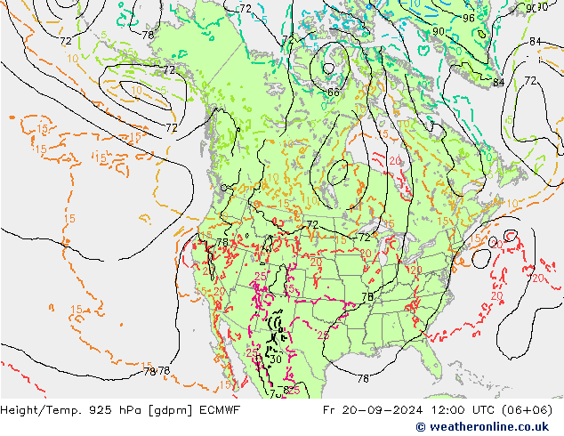 Height/Temp. 925 hPa ECMWF 星期五 20.09.2024 12 UTC