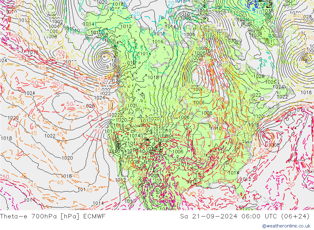 Theta-e 700hPa ECMWF sáb 21.09.2024 06 UTC