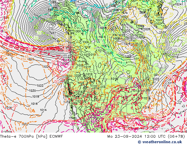 Theta-e 700hPa ECMWF Mo 23.09.2024 12 UTC