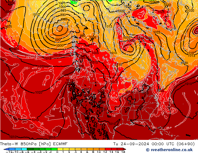 Theta-W 850hPa ECMWF Sa 24.09.2024 00 UTC