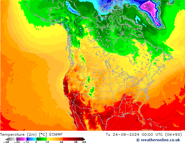 Temperaturkarte (2m) ECMWF Di 24.09.2024 00 UTC