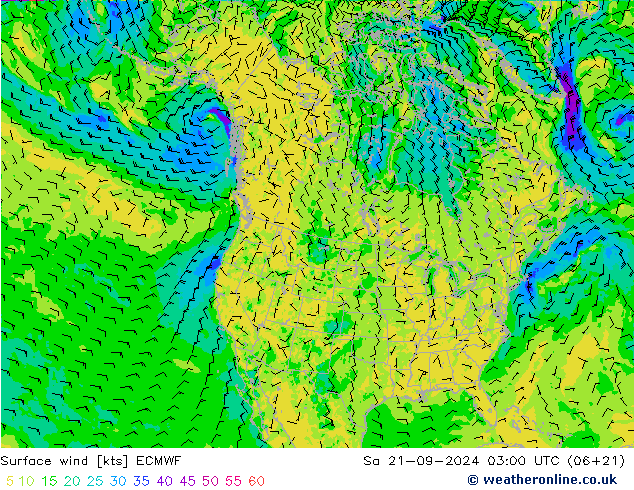 Rüzgar 10 m ECMWF Cts 21.09.2024 03 UTC