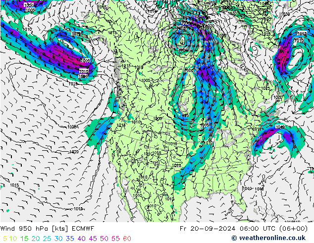 Wind 950 hPa ECMWF Fr 20.09.2024 06 UTC