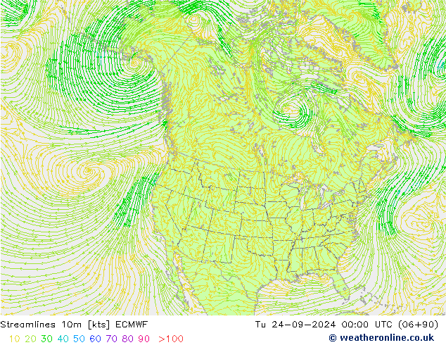 Stromlinien 10m ECMWF Di 24.09.2024 00 UTC