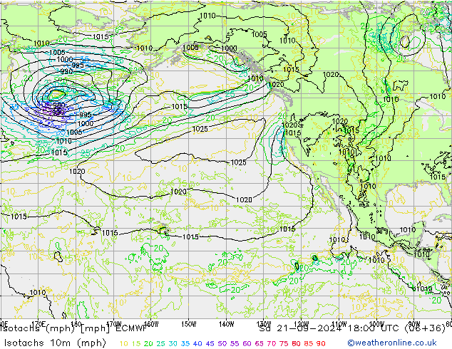 Isotachs (mph) ECMWF So 21.09.2024 18 UTC