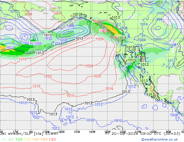 джет/приземное давление ECMWF пт 20.09.2024 09 UTC