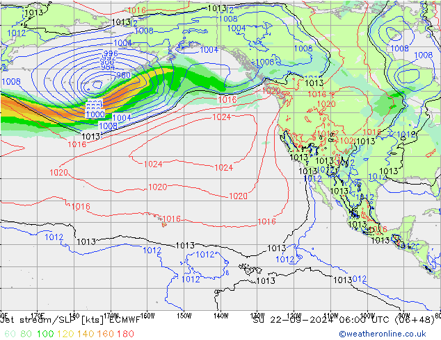 Jet Akımları/SLP ECMWF Paz 22.09.2024 06 UTC