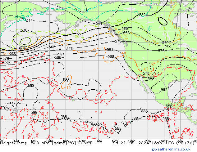 Z500/Rain (+SLP)/Z850 ECMWF Sa 21.09.2024 18 UTC