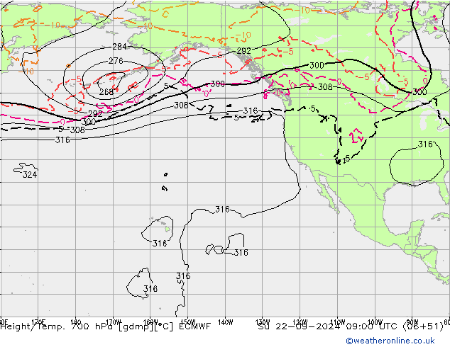 Height/Temp. 700 hPa ECMWF Su 22.09.2024 09 UTC