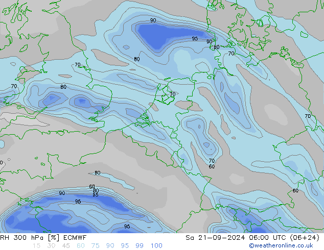 RH 300 hPa ECMWF Sa 21.09.2024 06 UTC