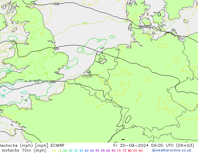 Isotachs (mph) ECMWF Fr 20.09.2024 09 UTC