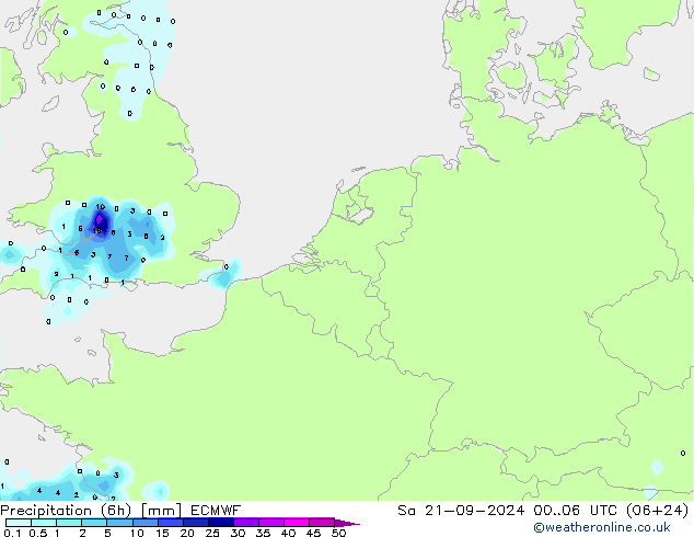 Precipitation (6h) ECMWF Sa 21.09.2024 06 UTC