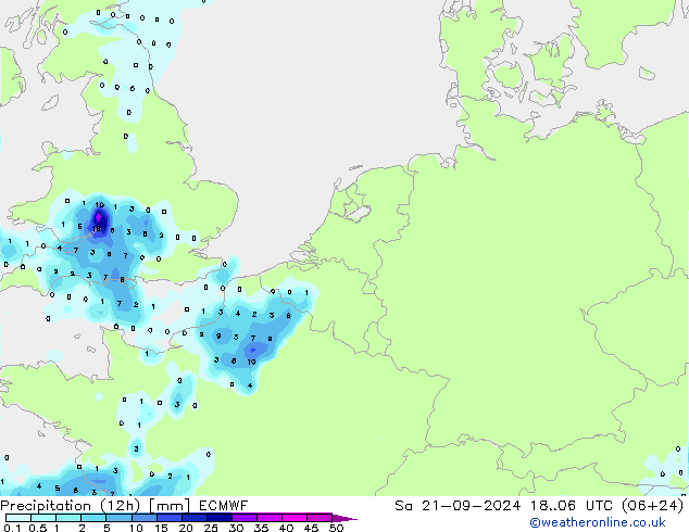 Precipitación (12h) ECMWF sáb 21.09.2024 06 UTC