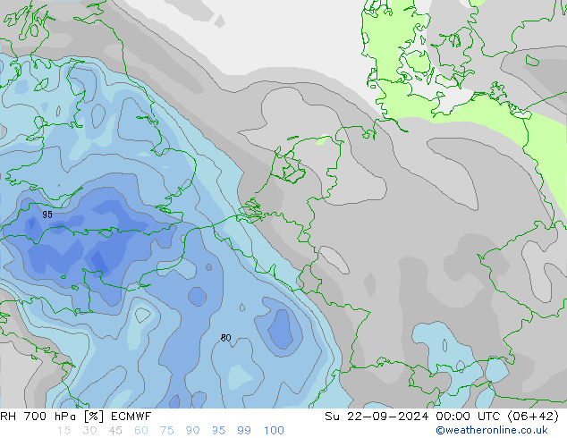 RH 700 гПа ECMWF Вс 22.09.2024 00 UTC