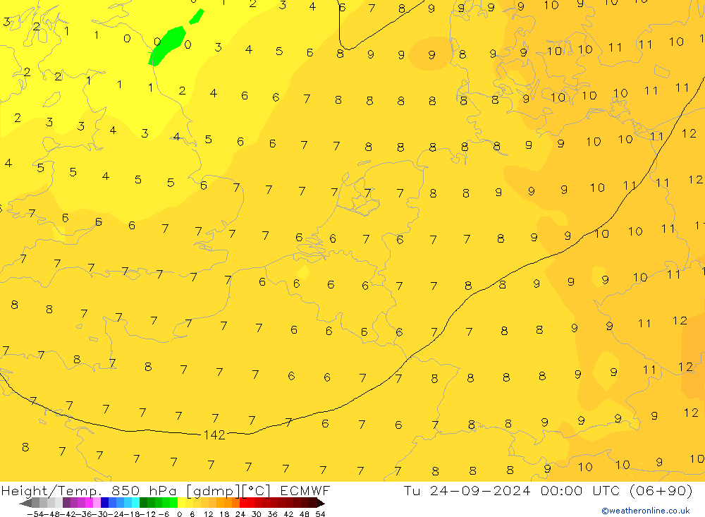 Height/Temp. 850 hPa ECMWF Di 24.09.2024 00 UTC