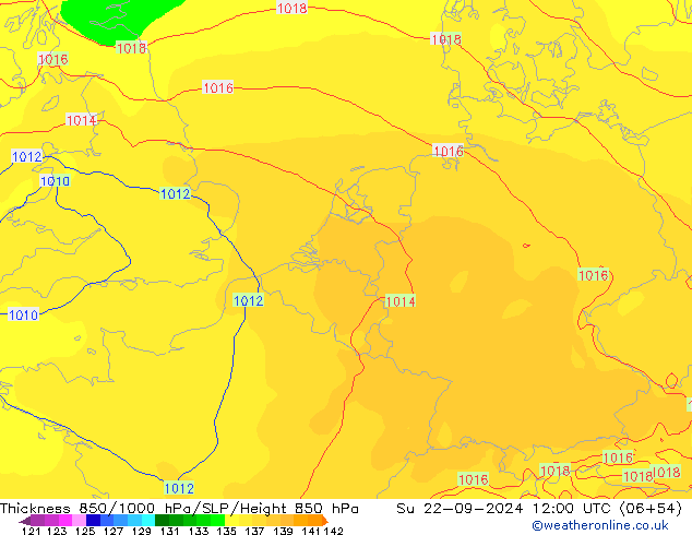 Schichtdicke 850-1000 hPa ECMWF So 22.09.2024 12 UTC