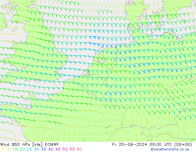 Wind 850 hPa ECMWF Pá 20.09.2024 06 UTC