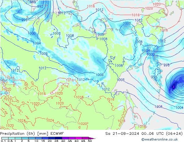 Nied. akkumuliert (6Std) ECMWF Sa 21.09.2024 06 UTC